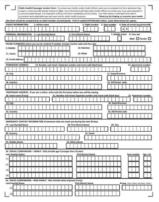 sample of public health and passenger locator form